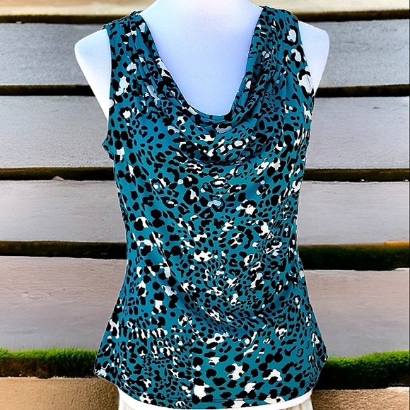 Calvin Klein Tops - Calvin Klein Blue Animal Print Draped V-Neck Tank Top Sz PM